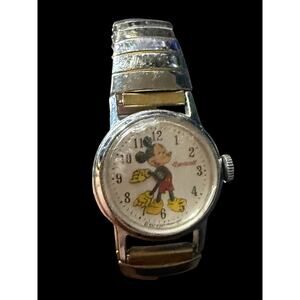 Vintage Ingersoll Mickey Mouse Watch Unisex Adult Silver Tone Expansion Band